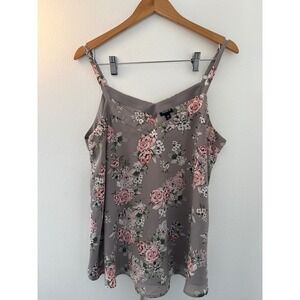 Torrid Women's Size 00 (Med) Gray Floral V Neck Camisole Tank Y2K Style Preppy